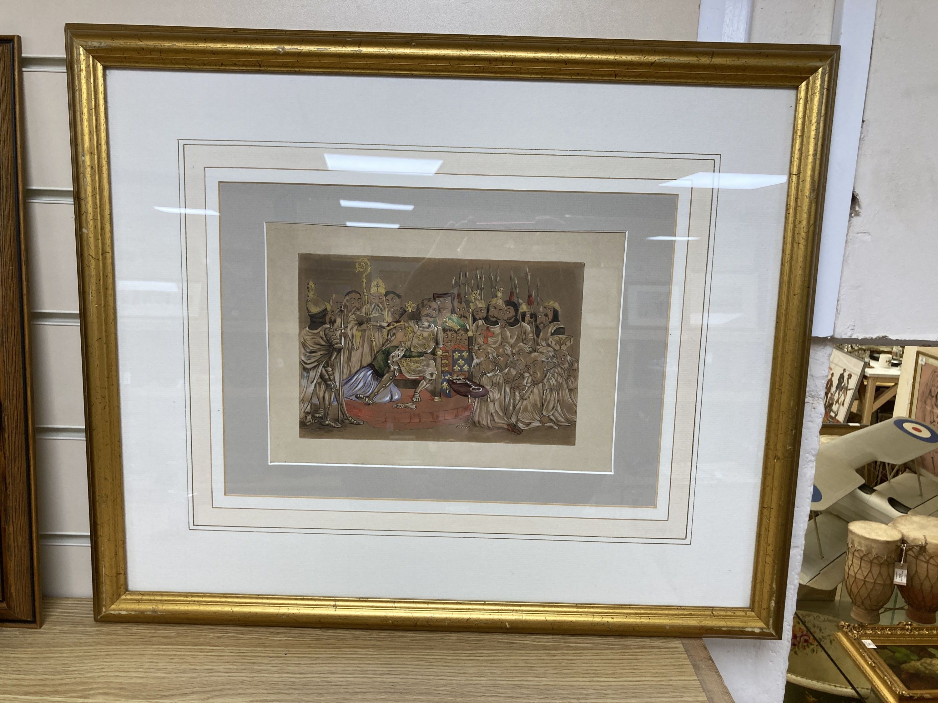 A hand-coloured illustration from Alice in Wonderland, Presenting the key to the king, 15 x 22cm